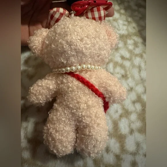 NWT Simply Southern Pink Teddy Bear Keychain with Red Pouch - Picture 6 of 6